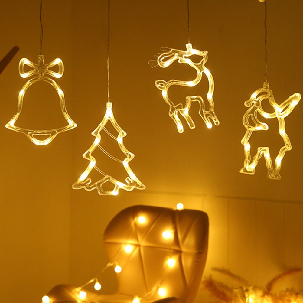 Window Sucker Holiday Lamp LED Christmas Trees Deer Bell Star Santa Hanging Garland Light Wall Decorative - Image 5