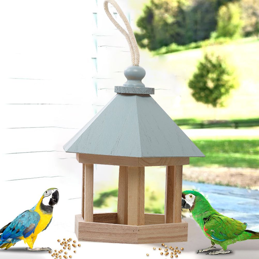 Wooden House Bird Feeder Hanging Feeding Station Hollow Bird Feeder - Image 2