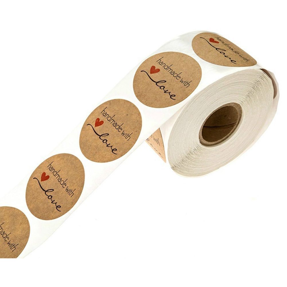 500Pcs Handmade with Love Stickers Round Self Adhesive Kraft Paper Labels Gift Tag - Image 1