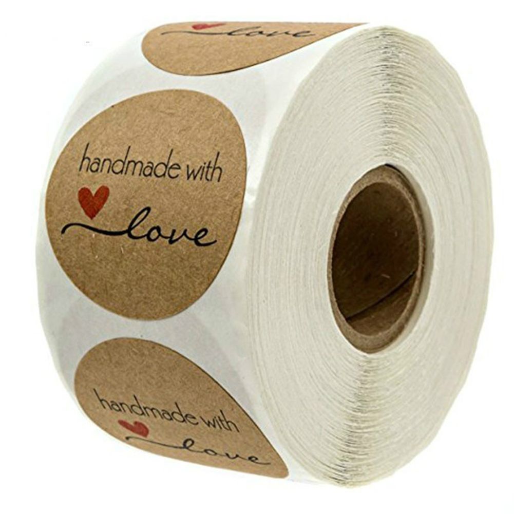 500Pcs Handmade with Love Stickers Round Self Adhesive Kraft Paper Labels Gift Tag - Image 2