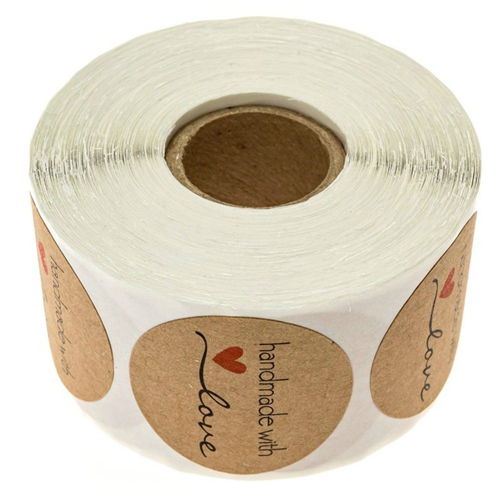 500Pcs Handmade with Love Stickers Round Self Adhesive Kraft Paper Labels Gift Tag - Image 3