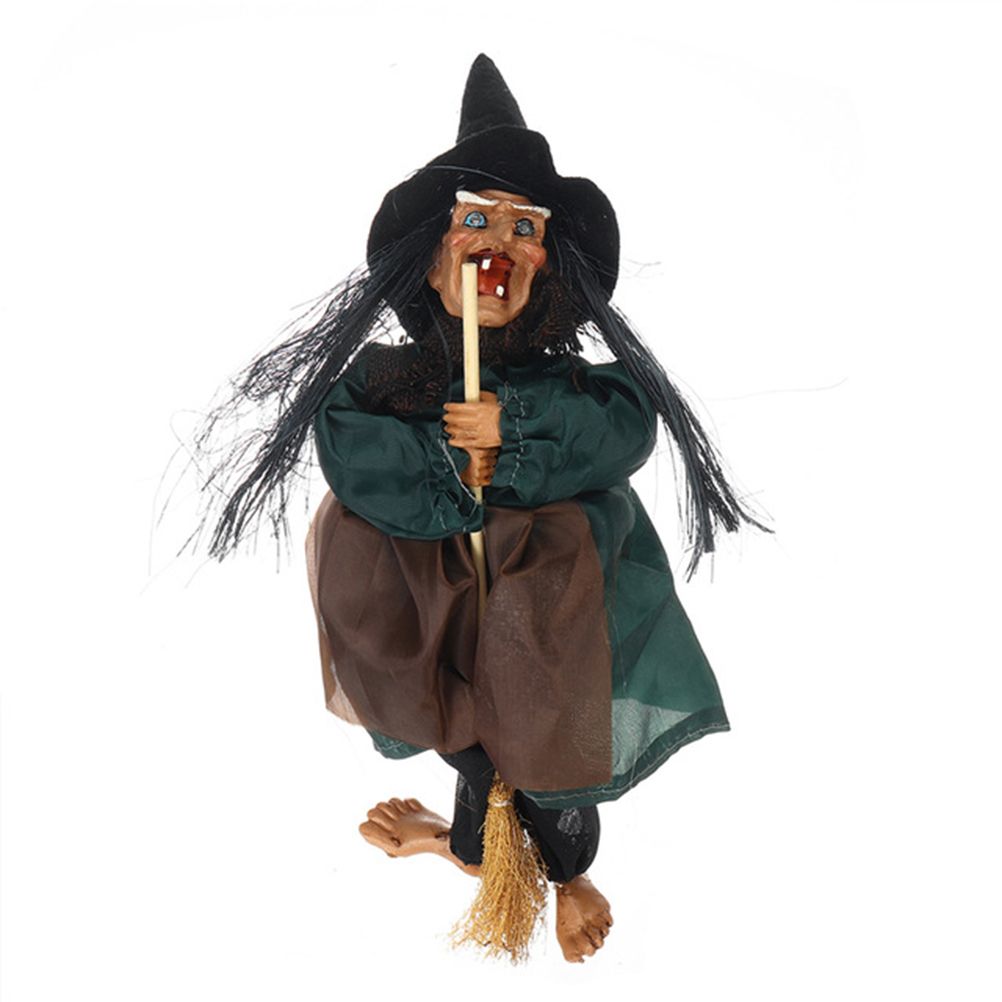 Halloween Hanging Witch Dolls Voice Control Prop Animated Ghost Scary Riding Broom Wall Hanging Party Outdoor Home Decoration Toy - Image 1