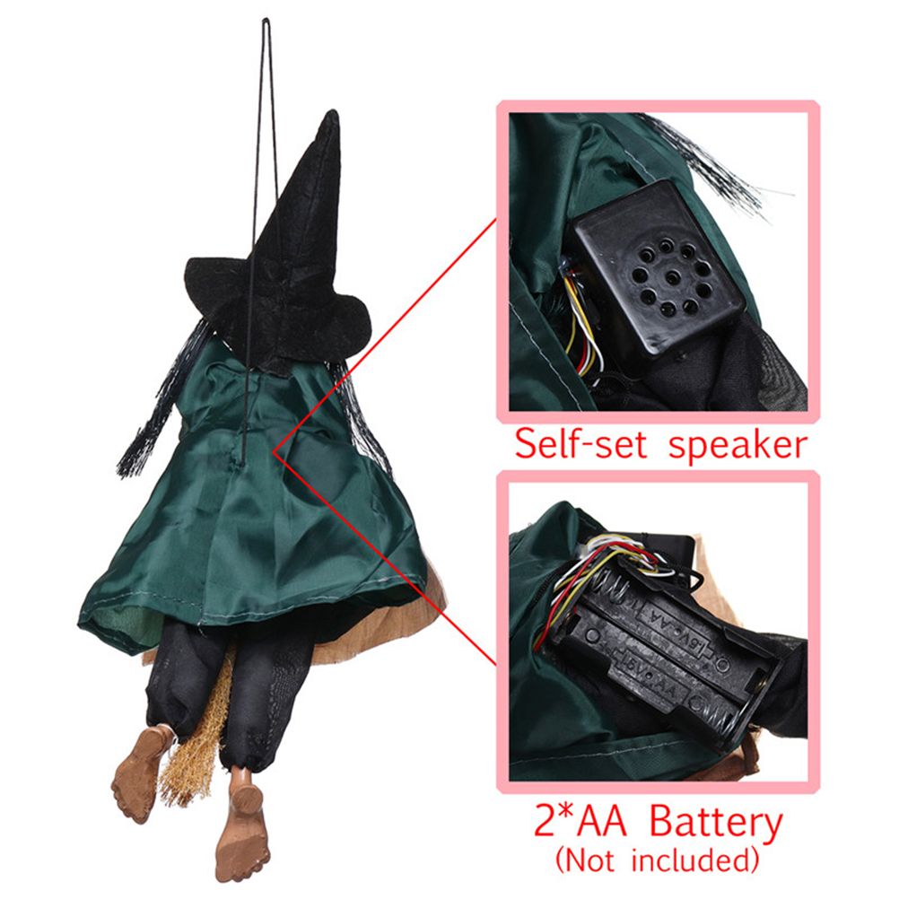 Halloween Hanging Witch Dolls Voice Control Prop Animated Ghost Scary Riding Broom Wall Hanging Party Outdoor Home Decoration Toy - Image 4