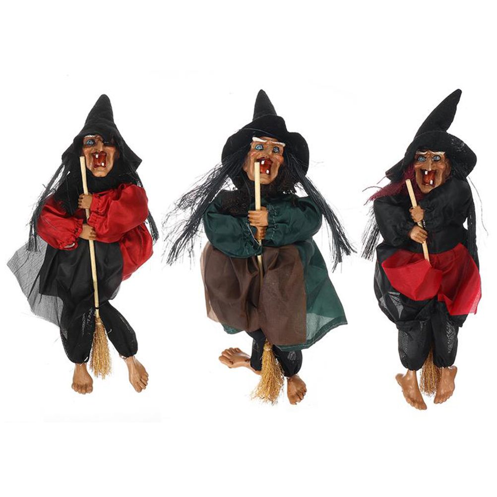 Halloween Hanging Witch Dolls Voice Control Prop Animated Ghost Scary Riding Broom Wall Hanging Party Outdoor Home Decoration Toy - Image 7