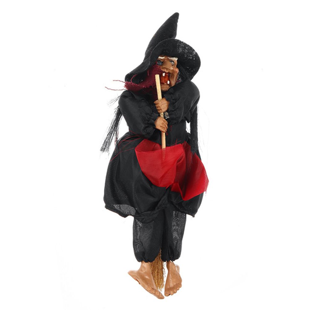 Halloween Hanging Witch Dolls Voice Control Prop Animated Ghost Scary Riding Broom Wall Hanging Party Outdoor Home Decoration Toy - Image 1