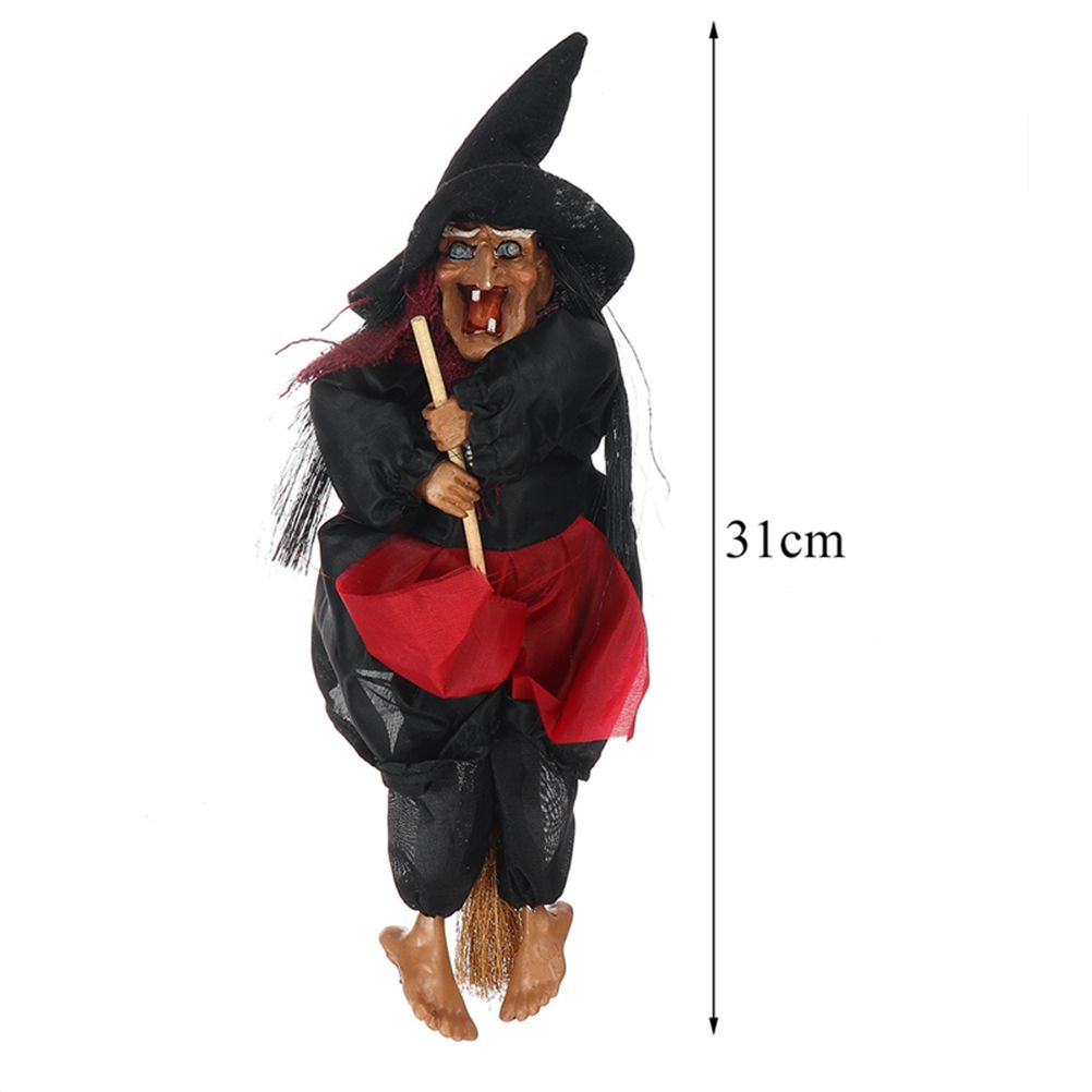 Halloween Hanging Witch Dolls Voice Control Prop Animated Ghost Scary Riding Broom Wall Hanging Party Outdoor Home Decoration Toy - Image 5