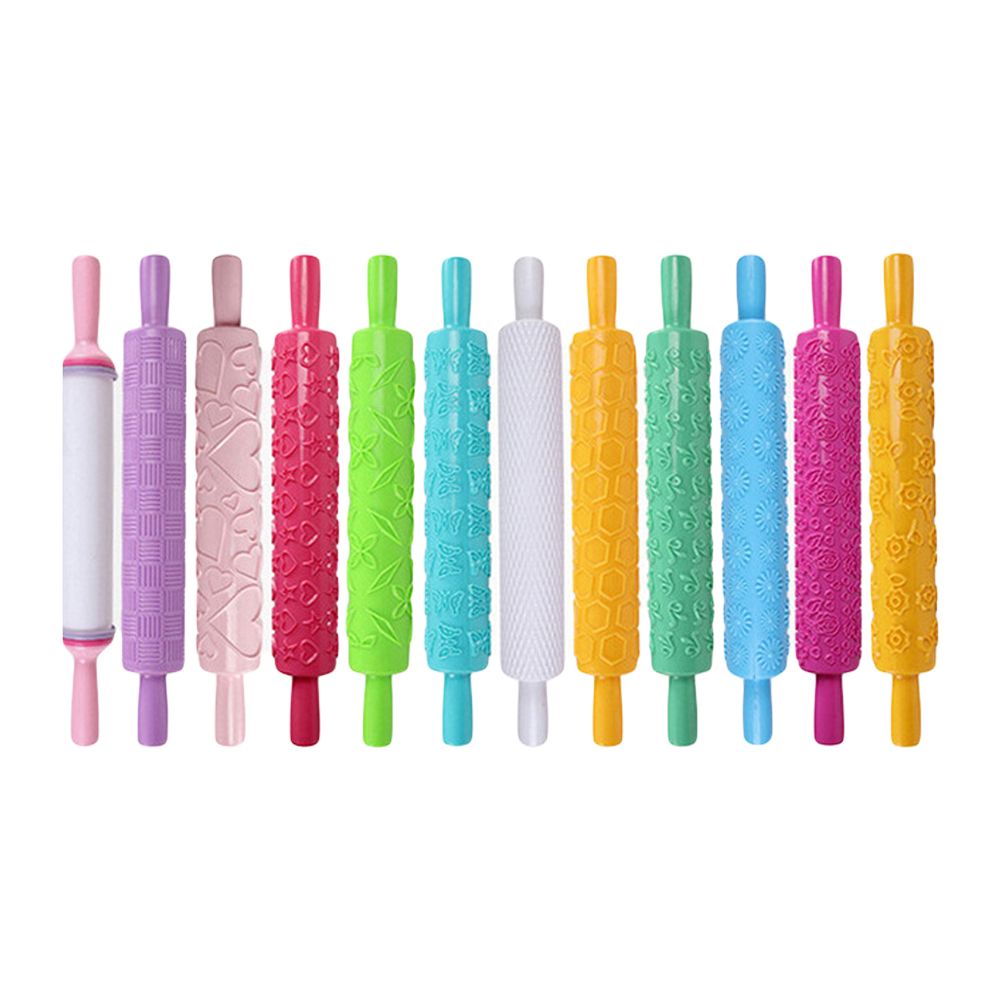 Plastic Non Stick Fondant Rolling Pin Tool Portable Embossed Rolling Pin Fondant Pastry Cake Decorating Tool - Image 2