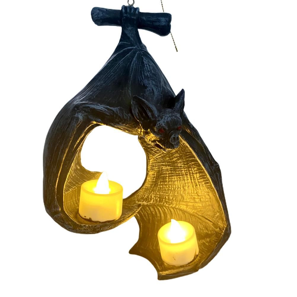 Halloween Bat-Shaped Candlestick Resin Hanging Garden Statue Sculptures Crafts Candle Holder for Patio Porch Garden Decoration - Image 1