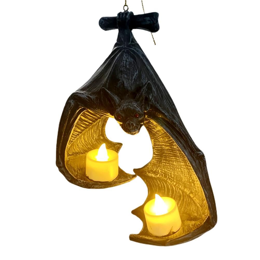 Halloween Bat-Shaped Candlestick Resin Hanging Garden Statue Sculptures Crafts Candle Holder for Patio Porch Garden Decoration - Image 2