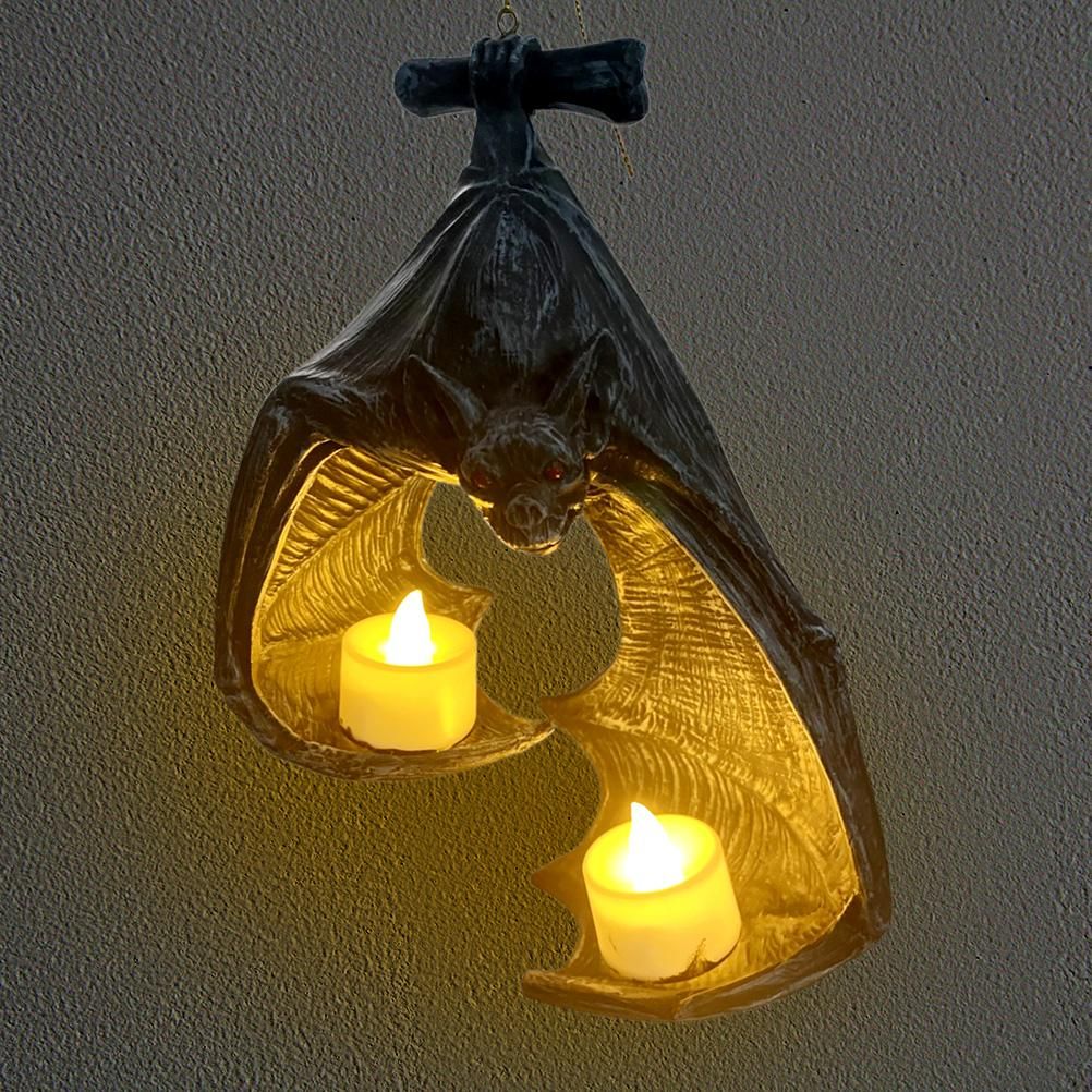Halloween Bat-Shaped Candlestick Resin Hanging Garden Statue Sculptures Crafts Candle Holder for Patio Porch Garden Decoration - Image 6