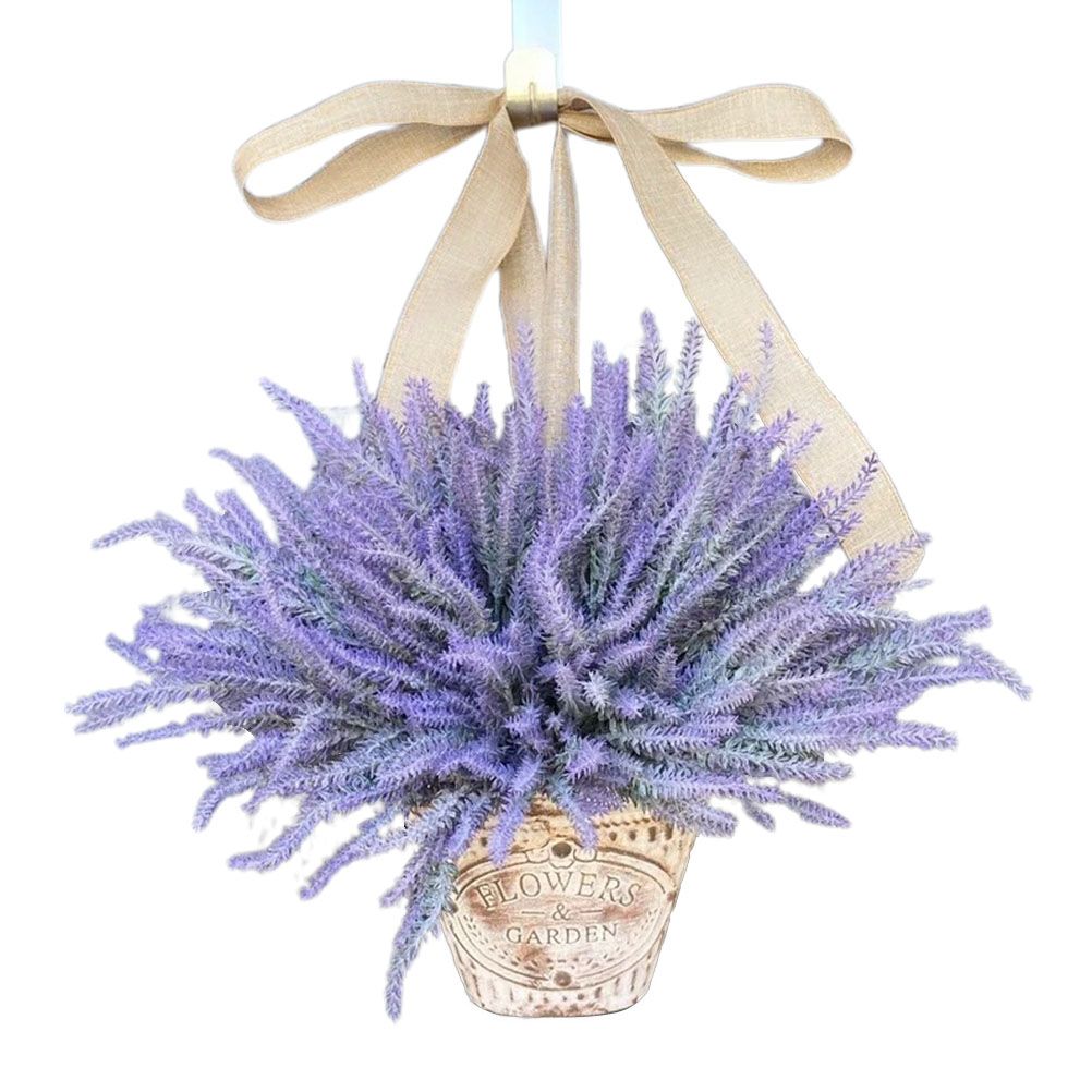 Artificial Hanging Flowers in Basket for Front Door Hanging Lavender Wreath Basket Outdoor Indoor Patio Lawn Courtyard Garden Decor - Image 1