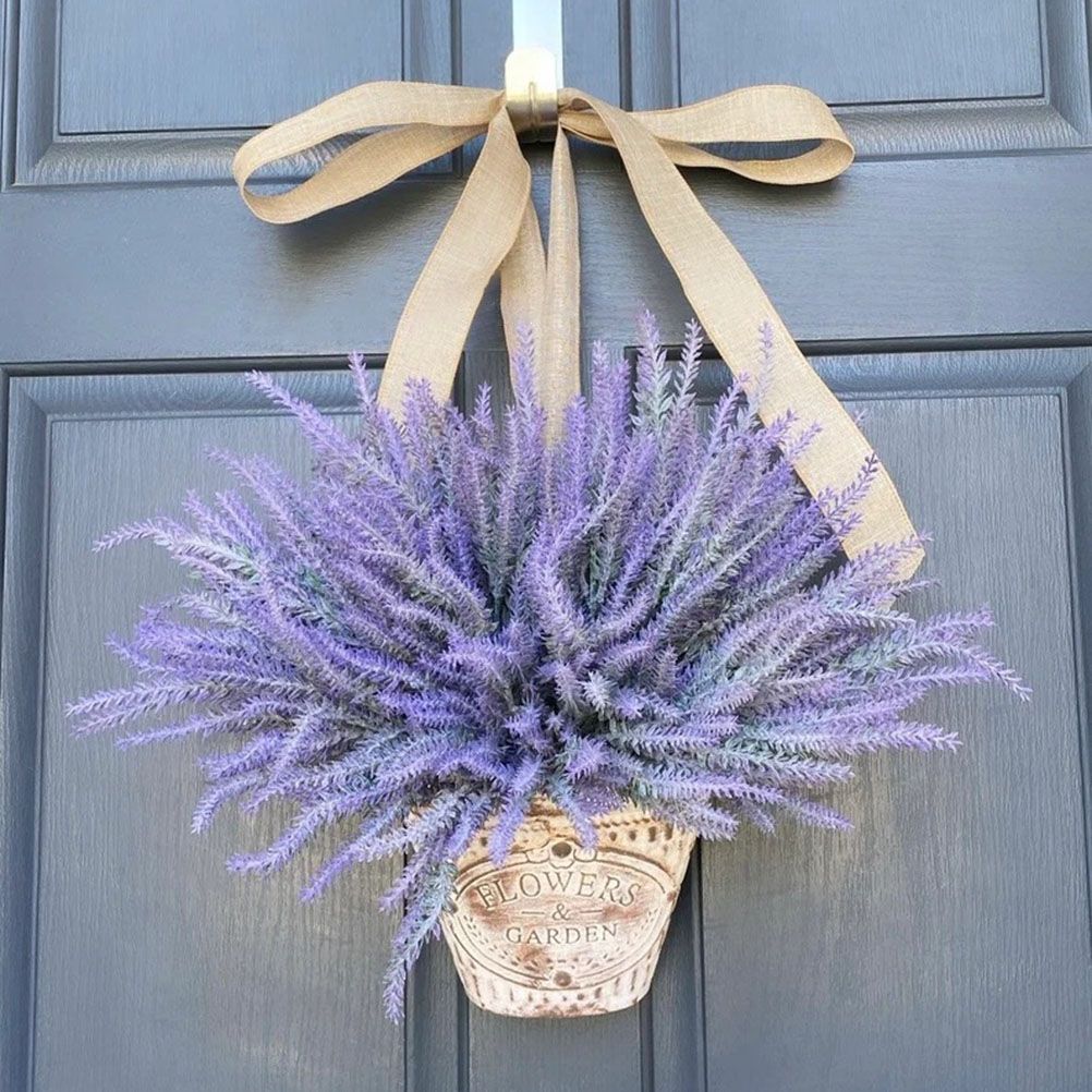 Artificial Hanging Flowers in Basket for Front Door Hanging Lavender Wreath Basket Outdoor Indoor Patio Lawn Courtyard Garden Decor - Image 2