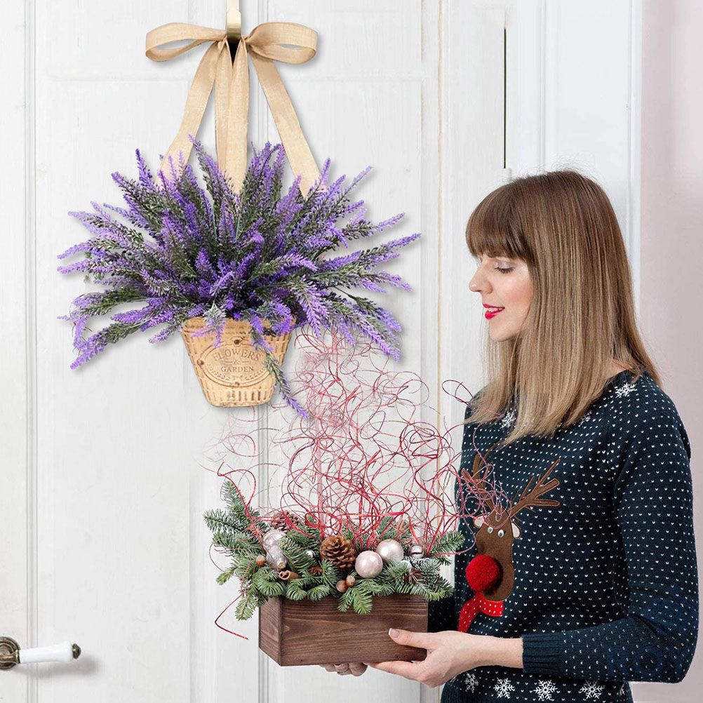 Artificial Hanging Flowers in Basket for Front Door Hanging Lavender Wreath Basket Outdoor Indoor Patio Lawn Courtyard Garden Decor - Image 5