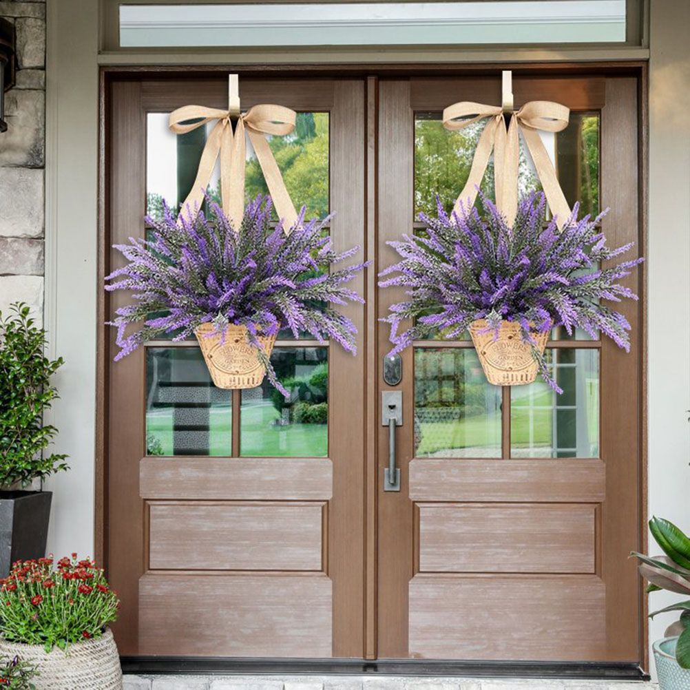 Artificial Hanging Flowers in Basket for Front Door Hanging Lavender Wreath Basket Outdoor Indoor Patio Lawn Courtyard Garden Decor - Image 6