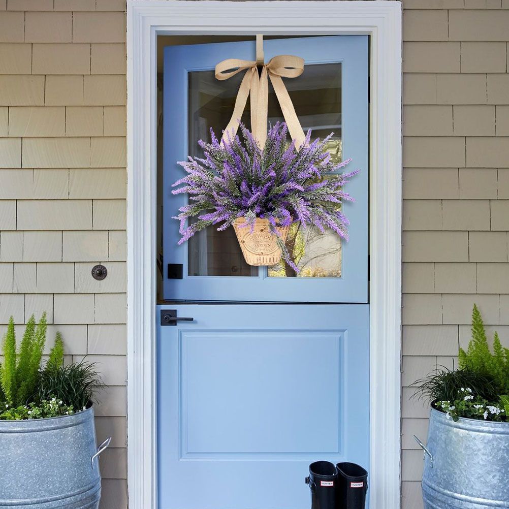 Artificial Hanging Flowers in Basket for Front Door Hanging Lavender Wreath Basket Outdoor Indoor Patio Lawn Courtyard Garden Decor - Image 7