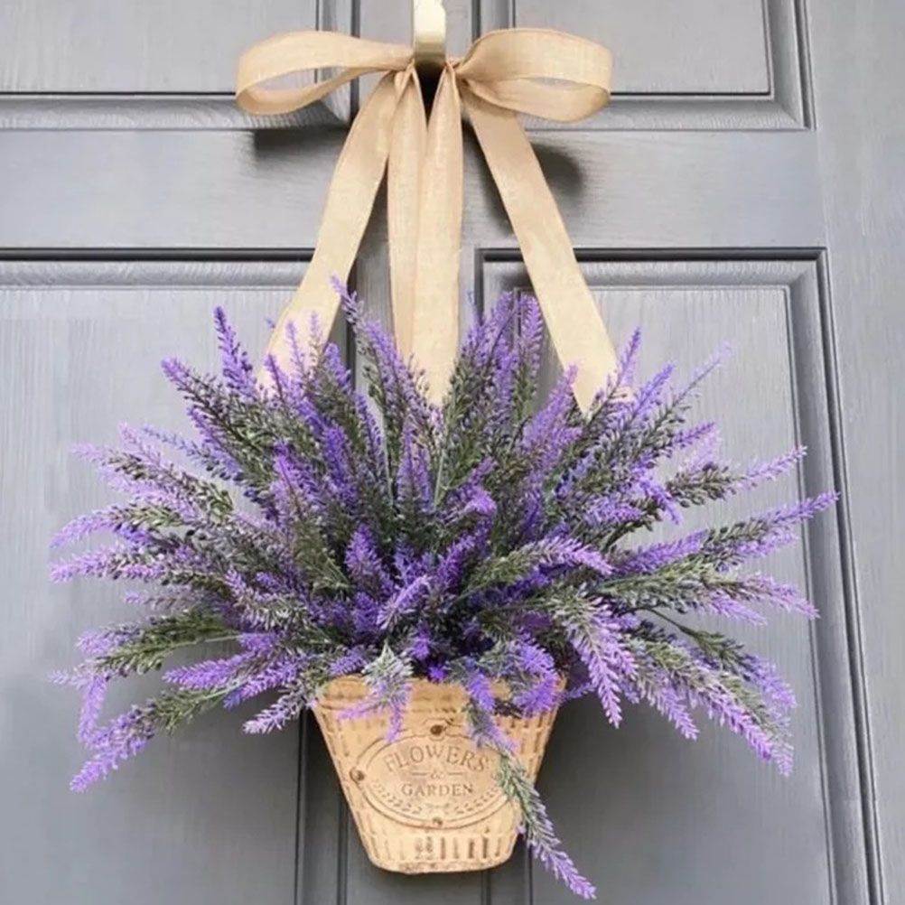Artificial Hanging Flowers in Basket for Front Door Hanging Lavender Wreath Basket Outdoor Indoor Patio Lawn Courtyard Garden Decor - Image 8