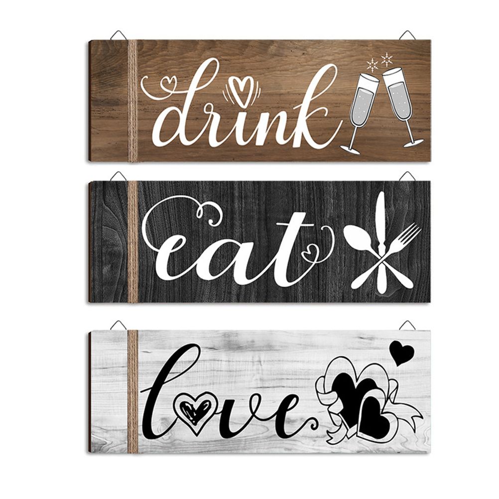 3Pcs Wall Decor Wooden Hanging Wall Sign Wooden Wall Art for Home Kitchen Dining Room Restaurant - Image 1