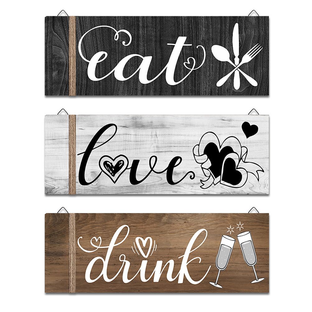 3Pcs Wall Decor Wooden Hanging Wall Sign Wooden Wall Art for Home Kitchen Dining Room Restaurant - Image 2