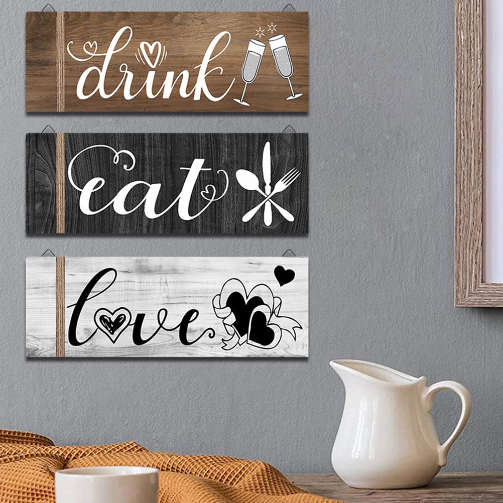 3Pcs Wall Decor Wooden Hanging Wall Sign Wooden Wall Art for Home Kitchen Dining Room Restaurant - Image 4