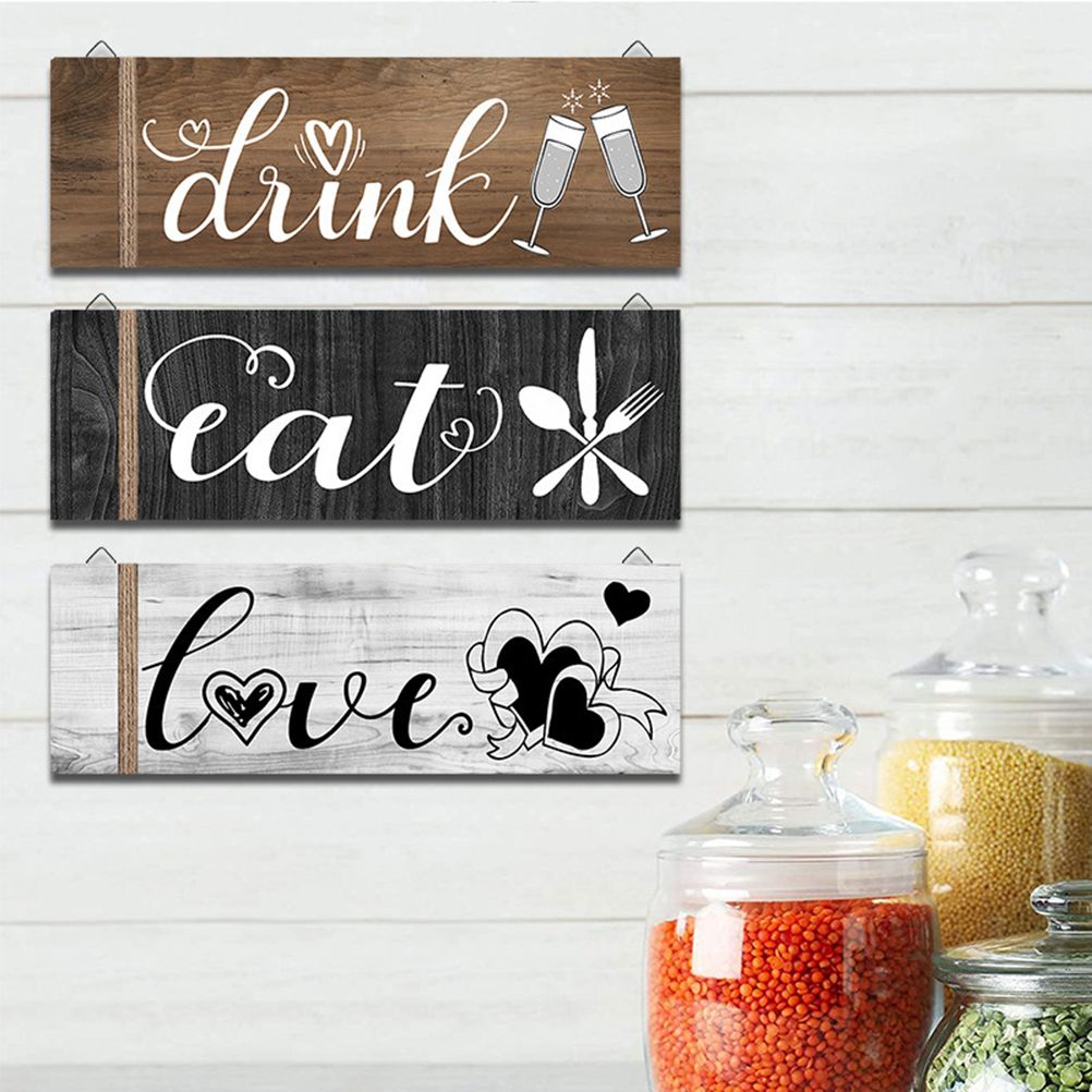 3Pcs Wall Decor Wooden Hanging Wall Sign Wooden Wall Art for Home Kitchen Dining Room Restaurant - Image 5