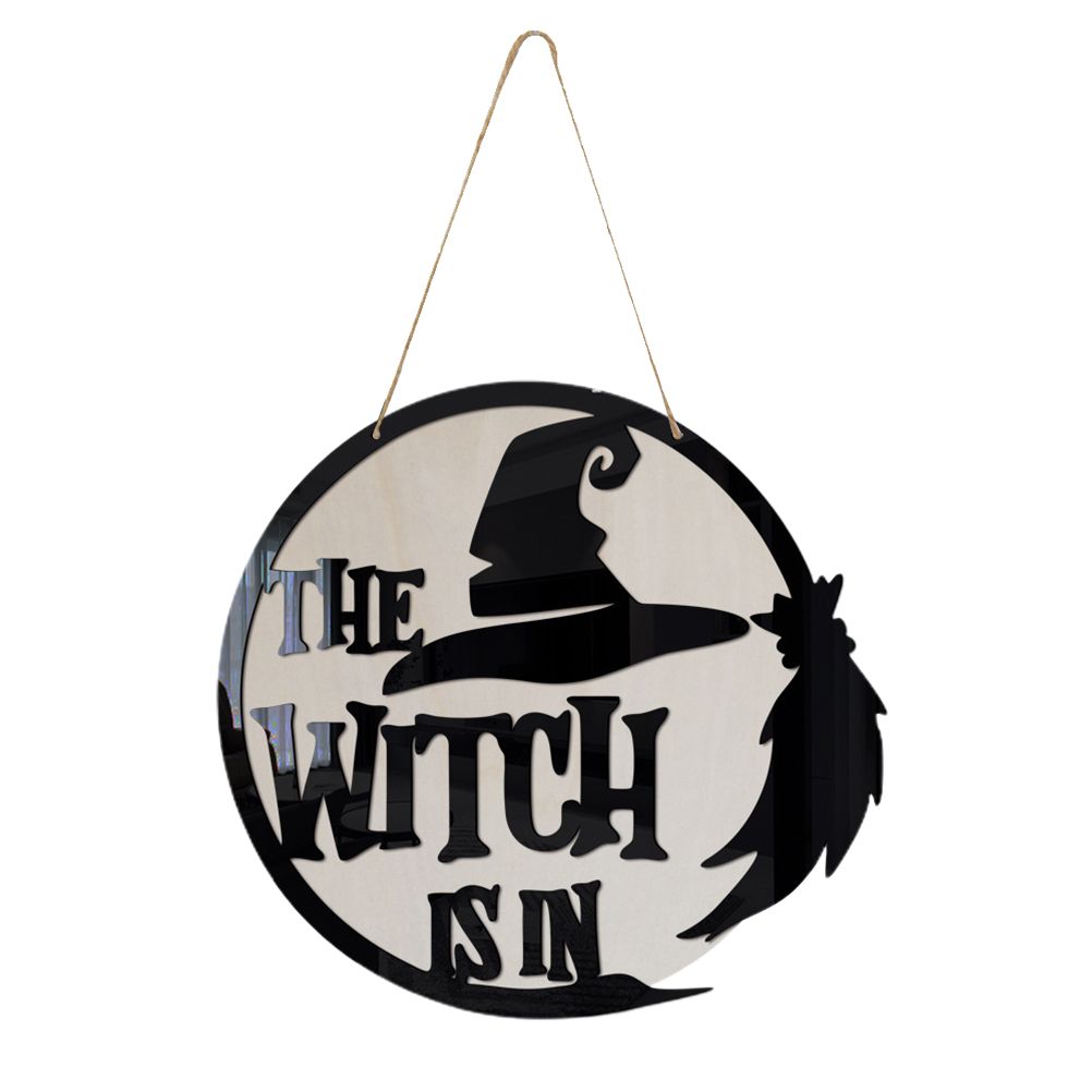 Halloween Door Sign Witch Wooden Hanging Sign for Front Door Wooden Wall Decor for Halloween Home Party Outdoor - Image 1