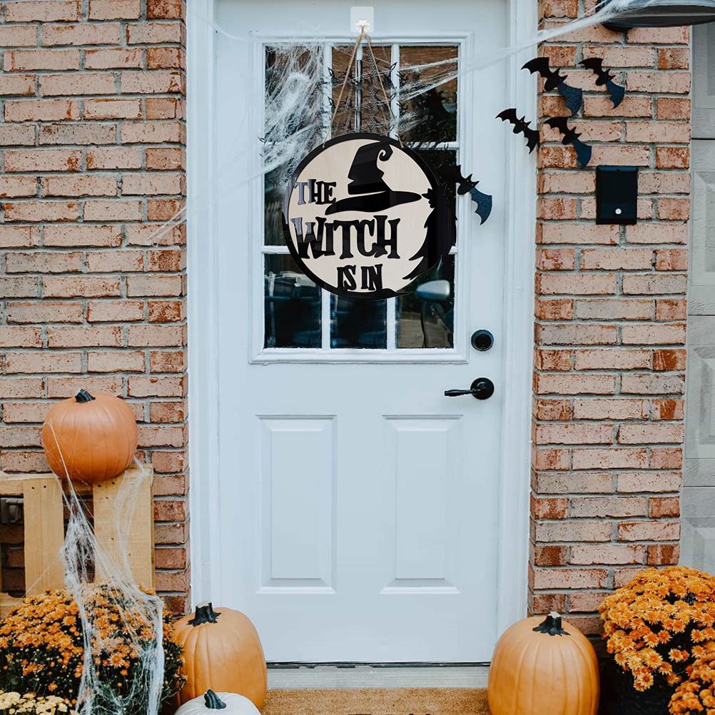 Halloween Door Sign Witch Wooden Hanging Sign for Front Door Wooden Wall Decor for Halloween Home Party Outdoor - Image 3