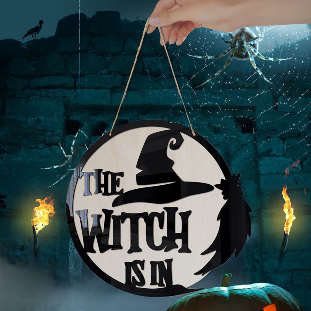 Halloween Door Sign Witch Wooden Hanging Sign for Front Door Wooden Wall Decor for Halloween Home Party Outdoor - Image 4