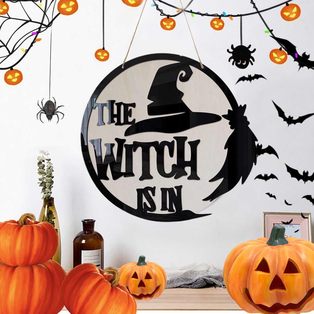 Halloween Door Sign Witch Wooden Hanging Sign for Front Door Wooden Wall Decor for Halloween Home Party Outdoor - Image 5