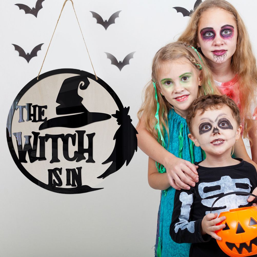 Halloween Door Sign Witch Wooden Hanging Sign for Front Door Wooden Wall Decor for Halloween Home Party Outdoor - Image 6