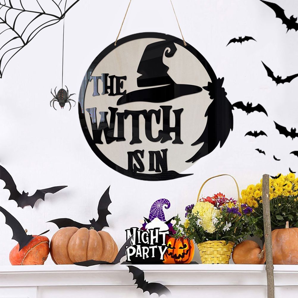 Halloween Door Sign Witch Wooden Hanging Sign for Front Door Wooden Wall Decor for Halloween Home Party Outdoor - Image 7