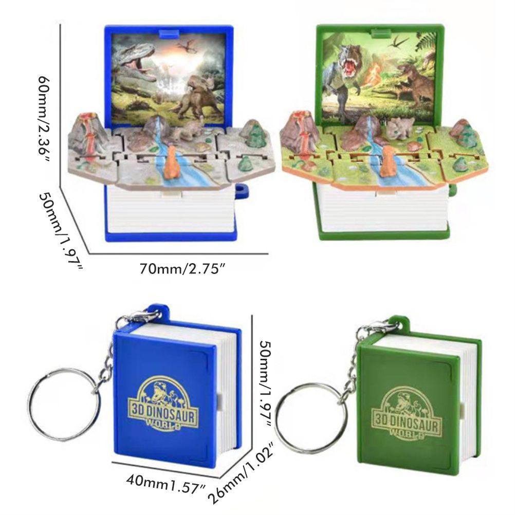 2Pcs Mini 3D Dinosaur Astronomy Book Keychains Miniature Book Keyring Purse Backpack Keychain Sensory Toy Stress Relief Toy for Kids Adults - Image 2