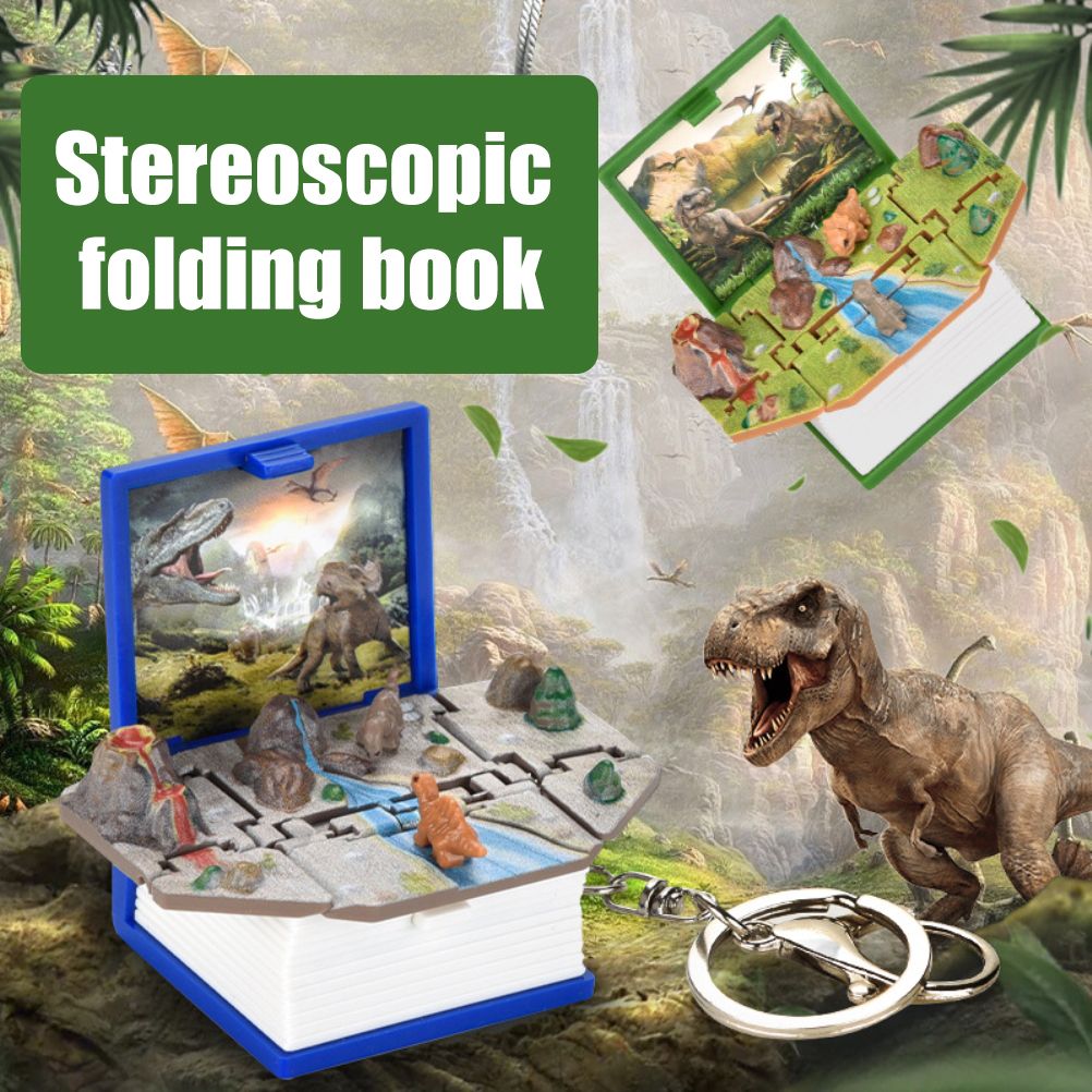 2Pcs Mini 3D Dinosaur Astronomy Book Keychains Miniature Book Keyring Purse Backpack Keychain Sensory Toy Stress Relief Toy for Kids Adults - Image 5