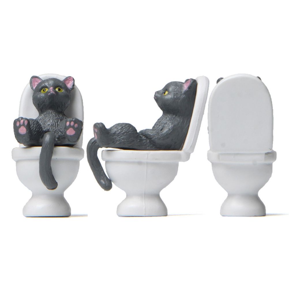 5Pcs Cat Sitting on Toilet Statues Mini Toilet Cat Figurines Desktop Ornaments Home Decor Cartoon Animal Garden Statues for Micro Landscape - Image 3