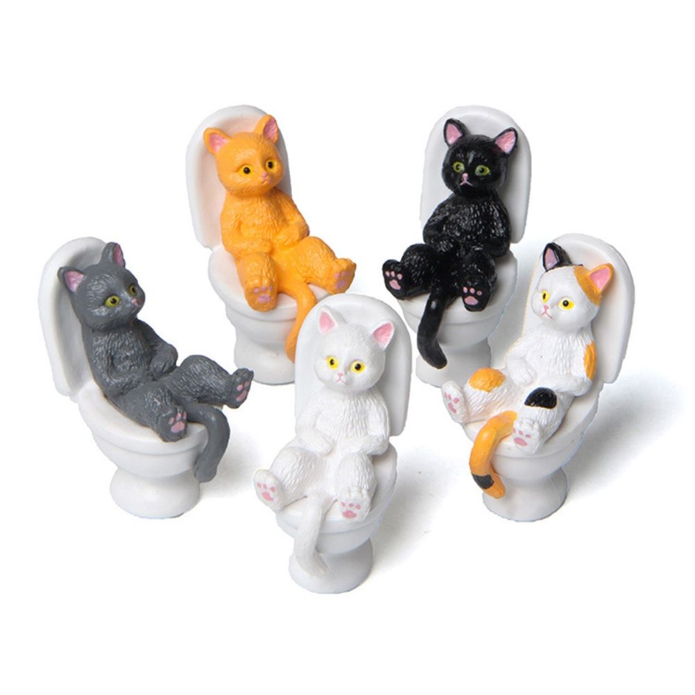 5Pcs Cat Sitting on Toilet Statues Mini Toilet Cat Figurines Desktop Ornaments Home Decor Cartoon Animal Garden Statues for Micro Landscape - Image 4