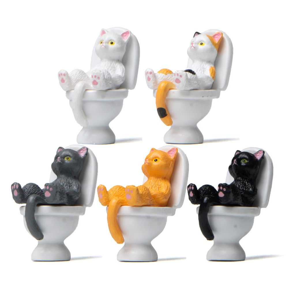 5Pcs Cat Sitting on Toilet Statues Mini Toilet Cat Figurines Desktop Ornaments Home Decor Cartoon Animal Garden Statues for Micro Landscape - Image 6
