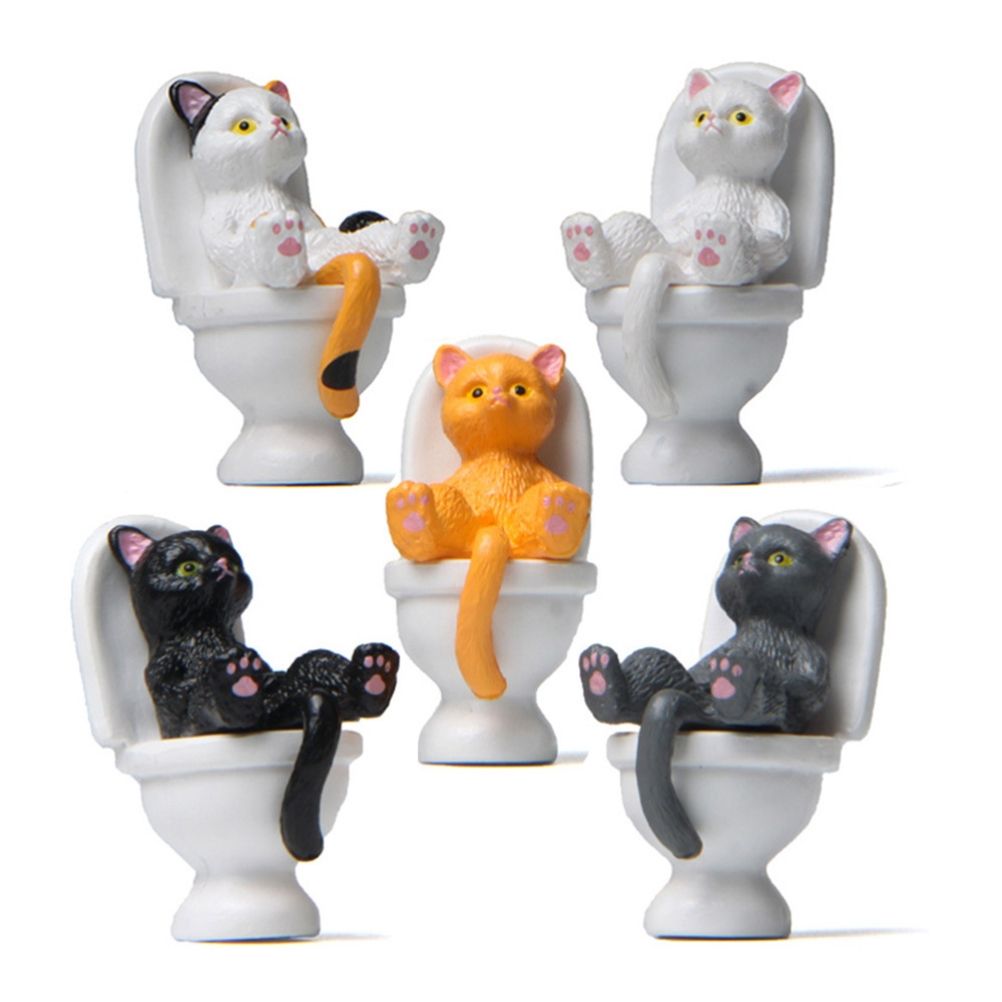 5Pcs Cat Sitting on Toilet Statues Mini Toilet Cat Figurines Desktop Ornaments Home Decor Cartoon Animal Garden Statues for Micro Landscape - Image 7