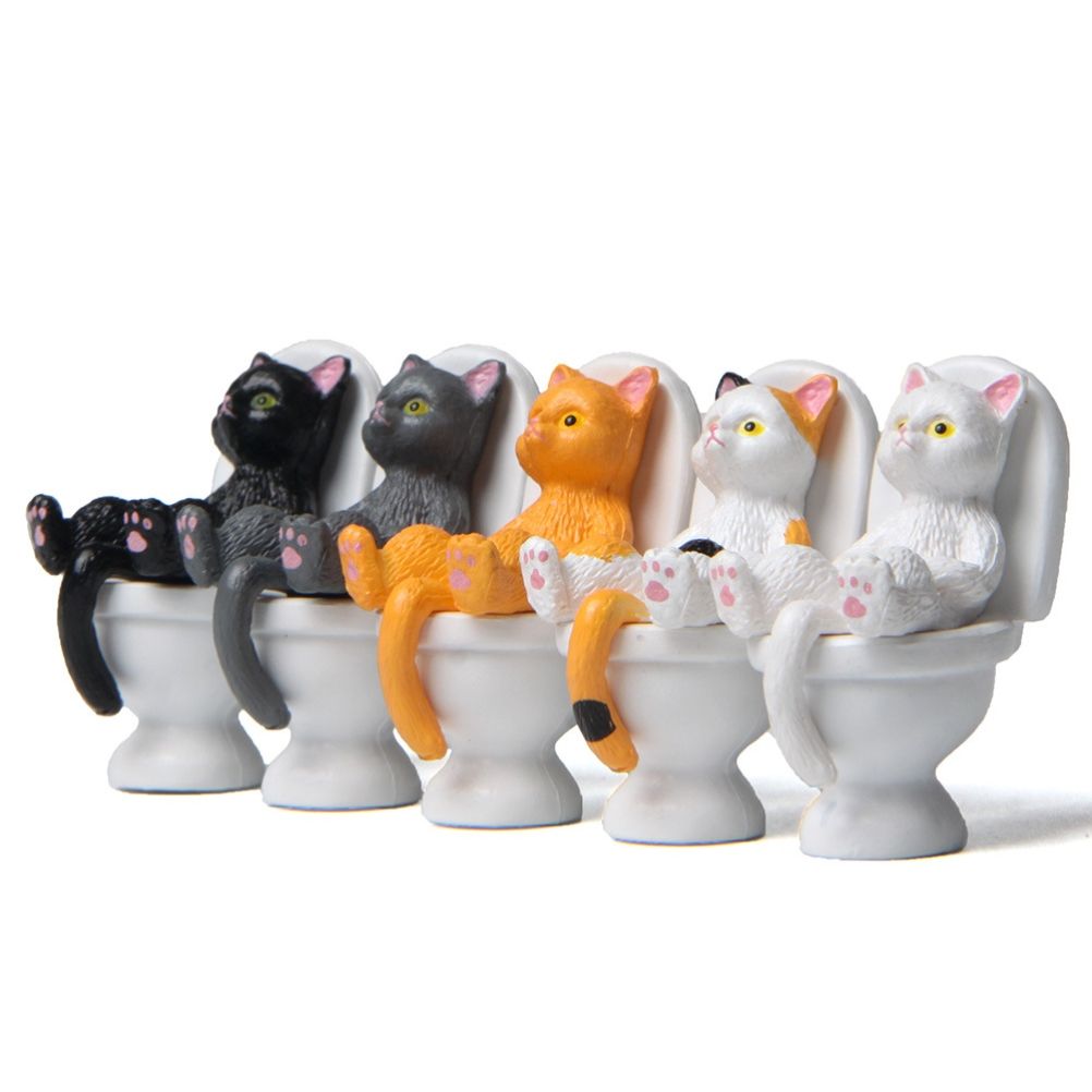 5Pcs Cat Sitting on Toilet Statues Mini Toilet Cat Figurines Desktop Ornaments Home Decor Cartoon Animal Garden Statues for Micro Landscape - Image 8