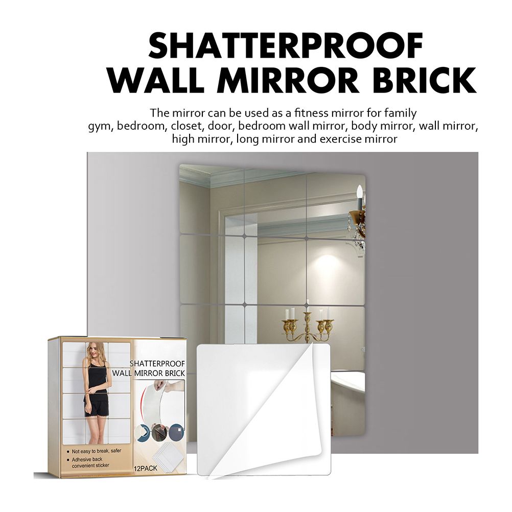 12Pcs Self Adhesive Mirror Tiles Acrylic Thick Shatterproof Mirror Stickers Mirror Sheets for Home Bedroom Living Room Bathroom Wall Decor - Image 3