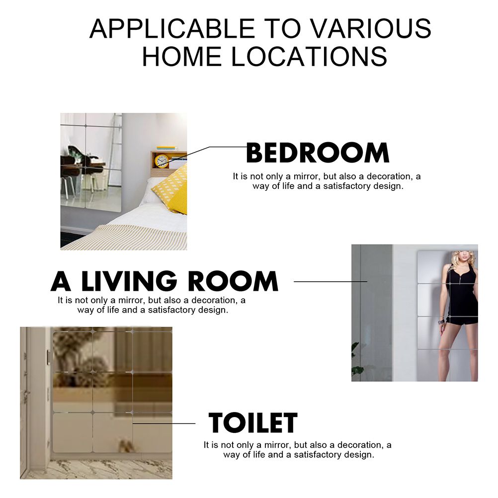 12Pcs Self Adhesive Mirror Tiles Acrylic Thick Shatterproof Mirror Stickers Mirror Sheets for Home Bedroom Living Room Bathroom Wall Decor - Image 5