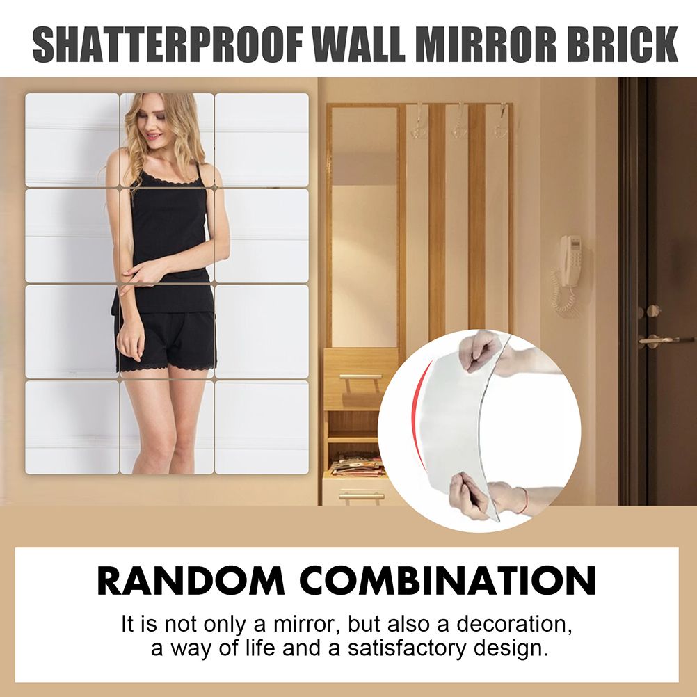 12Pcs Self Adhesive Mirror Tiles Acrylic Thick Shatterproof Mirror Stickers Mirror Sheets for Home Bedroom Living Room Bathroom Wall Decor - Image 7