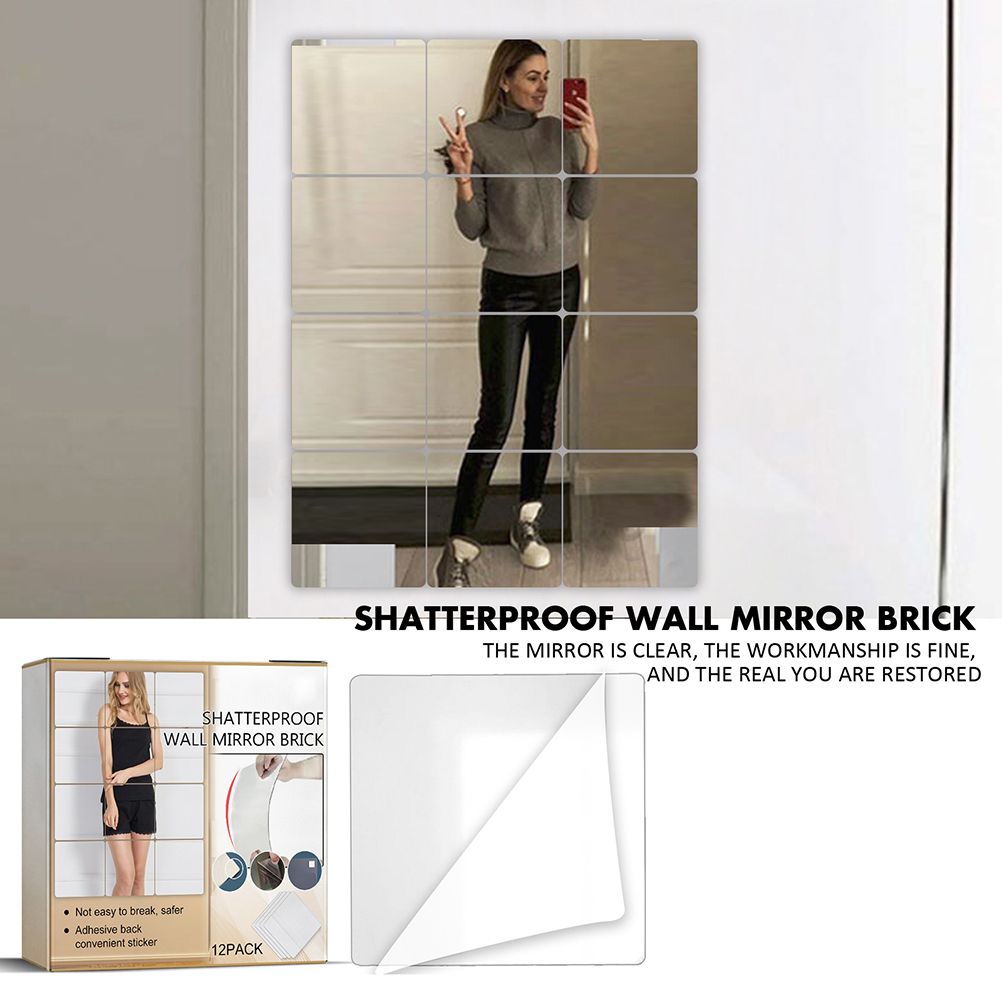 12Pcs Self Adhesive Mirror Tiles Acrylic Thick Shatterproof Mirror Stickers Mirror Sheets for Home Bedroom Living Room Bathroom Wall Decor - Image 8