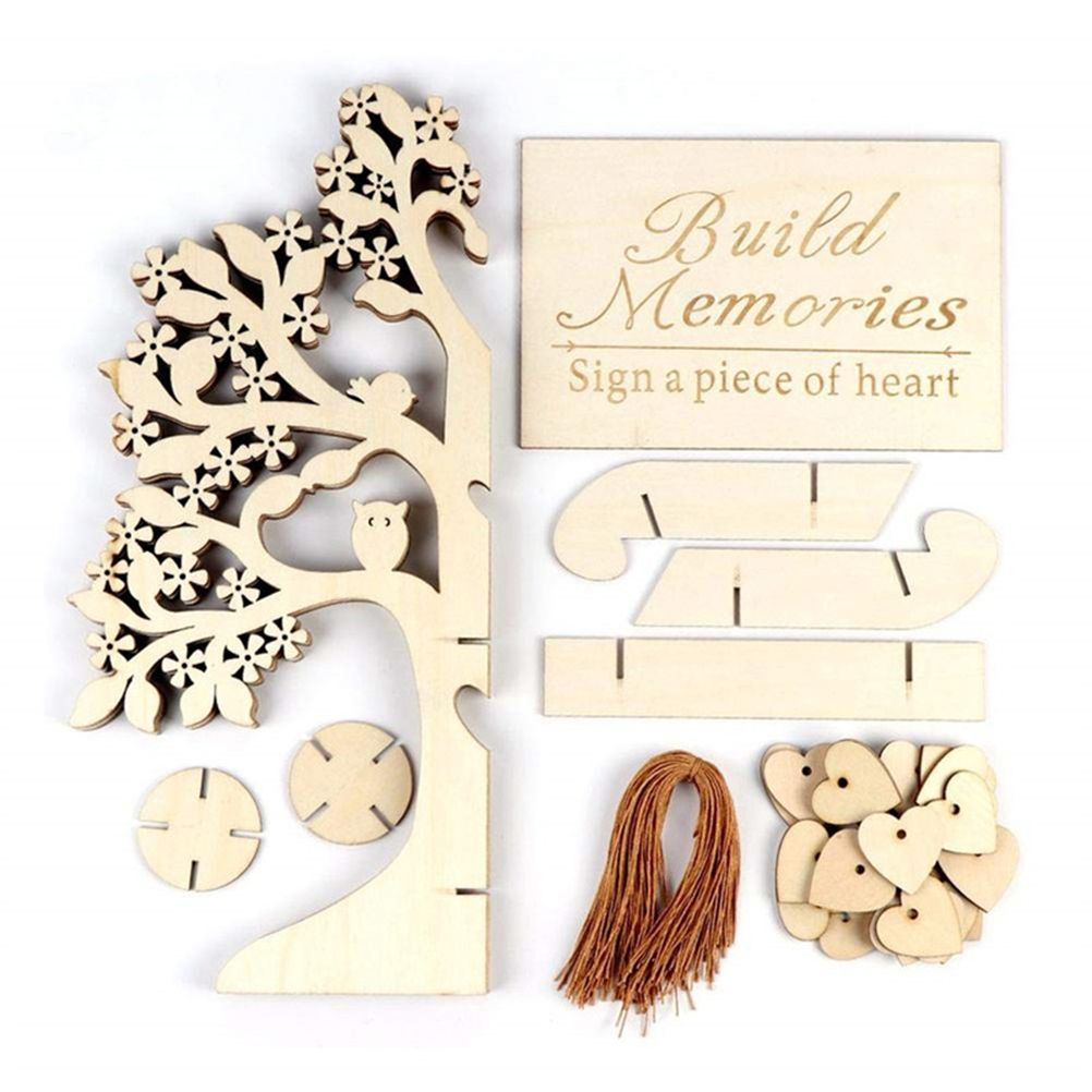 Wood Tree Frame Guest Book with Stand Unique Rustic Wedding Guest Registry with 100pcs Wooden Hearts - Image 2