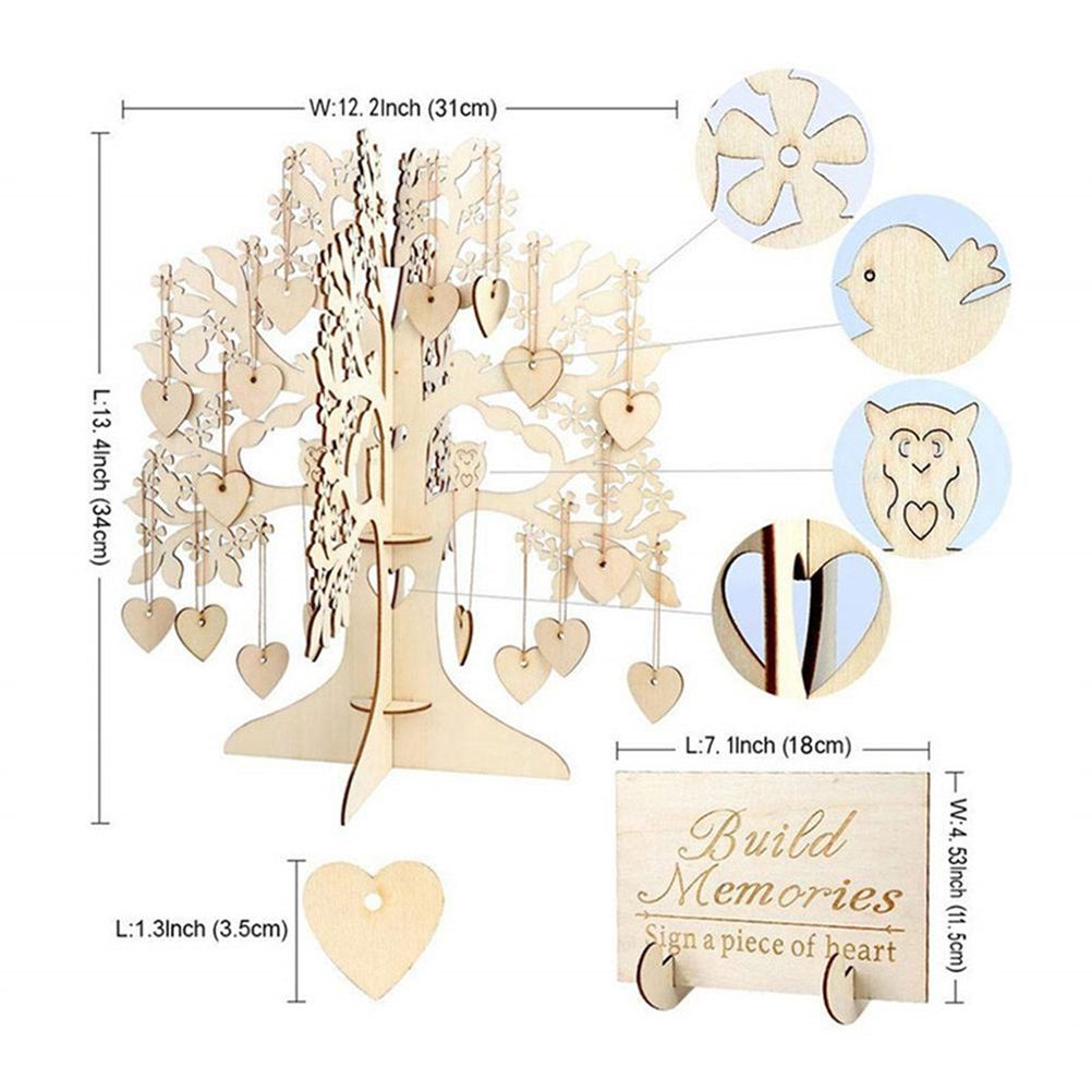 Wood Tree Frame Guest Book with Stand Unique Rustic Wedding Guest Registry with 100pcs Wooden Hearts - Image 3