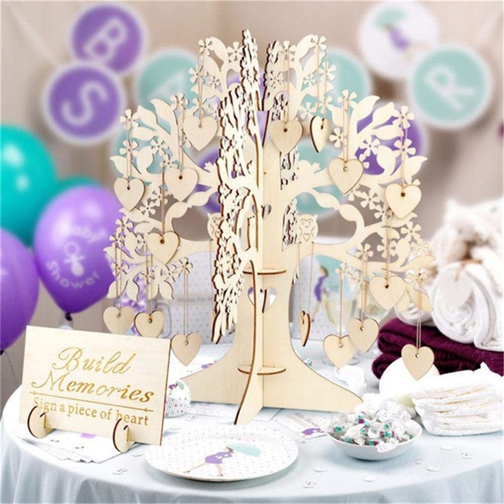 Wood Tree Frame Guest Book with Stand Unique Rustic Wedding Guest Registry with 100pcs Wooden Hearts - Image 7