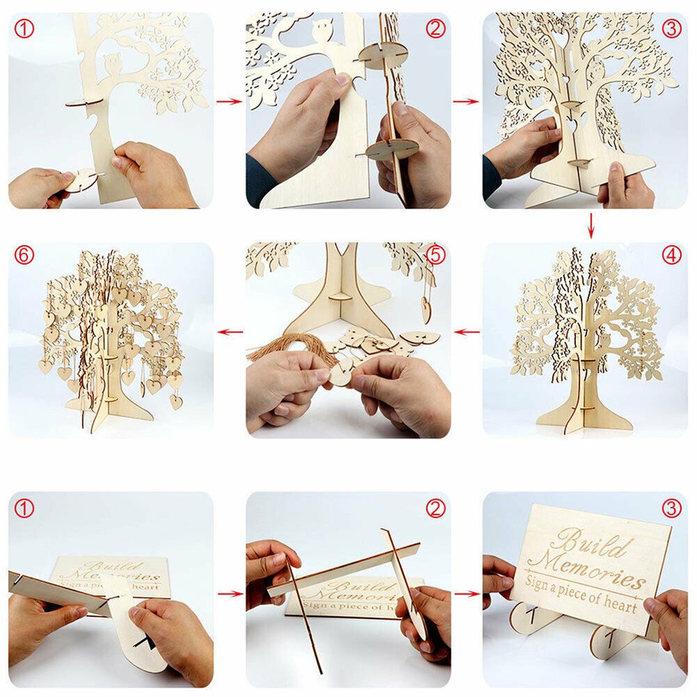 Wood Tree Frame Guest Book with Stand Unique Rustic Wedding Guest Registry with 100pcs Wooden Hearts - Image 8