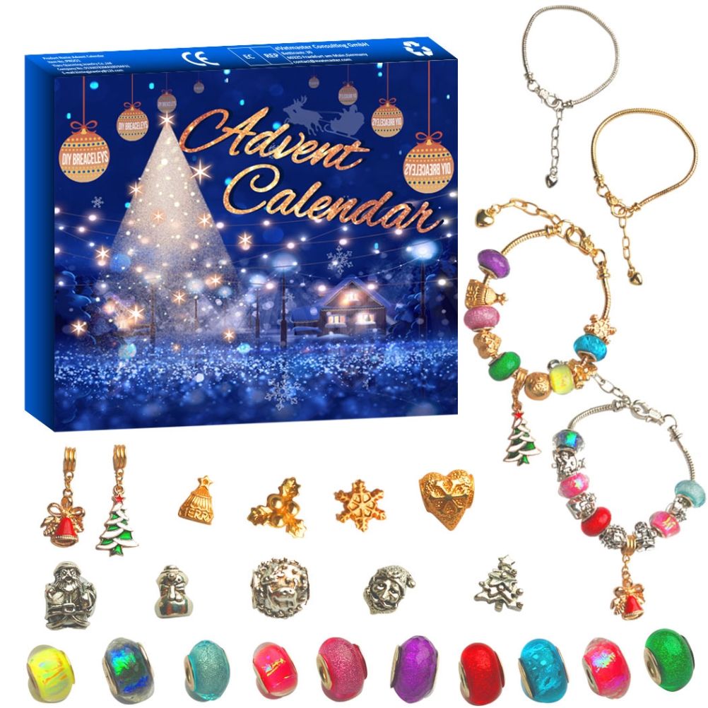 Christmas Advent Calendar DIY Charm Beads and 2 Bracelets 24 Days Countdown Calendar Christmas Gift for Kids Girls - Image 1