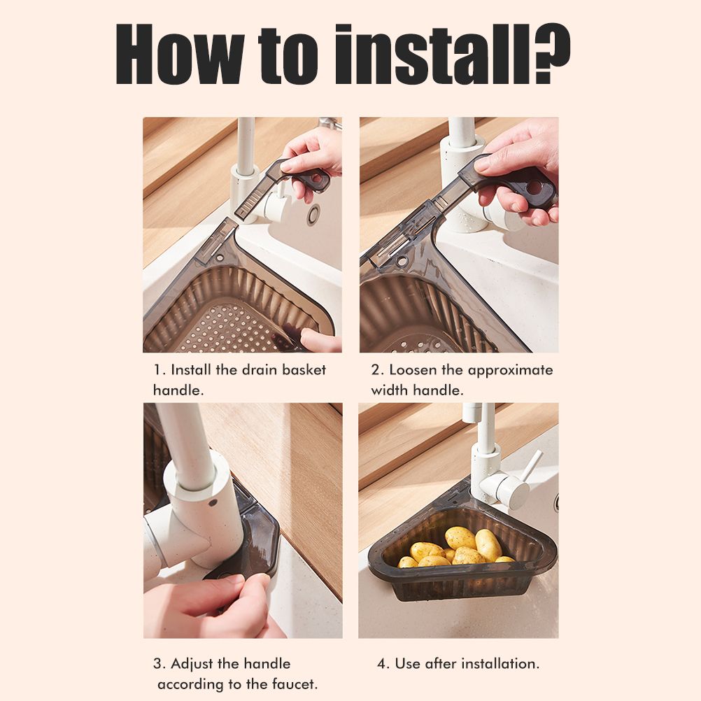 Sink Strainer Basket Triangular Corner Kitchen Sink Strainer Punch Free Sink Basket with Retractable Handle for Kitchen Bathroom - Image 3