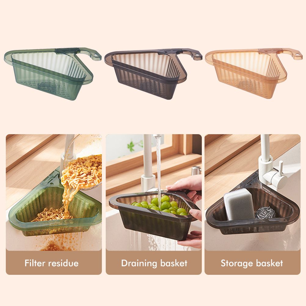 Sink Strainer Basket Triangular Corner Kitchen Sink Strainer Punch Free Sink Basket with Retractable Handle for Kitchen Bathroom - Image 4
