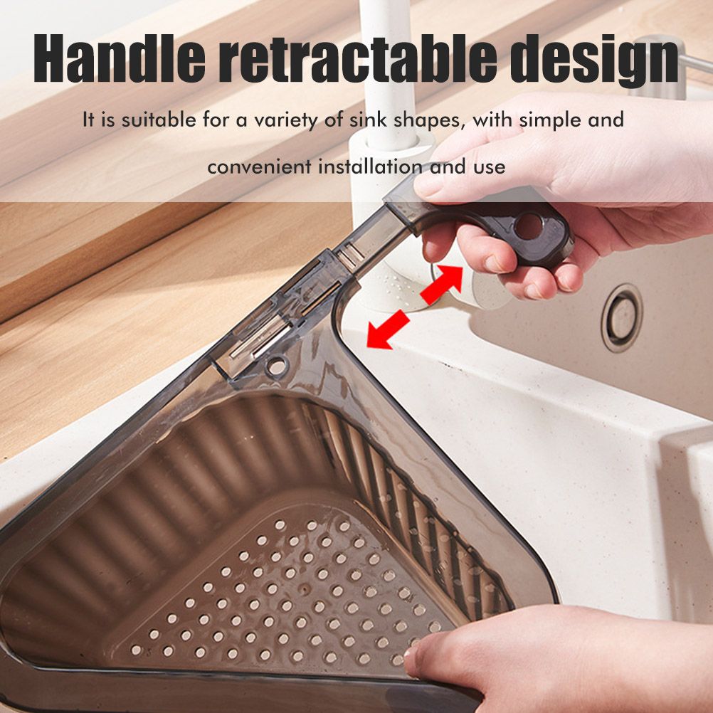 Sink Strainer Basket Triangular Corner Kitchen Sink Strainer Punch Free Sink Basket with Retractable Handle for Kitchen Bathroom - Image 8