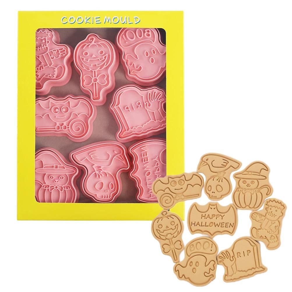 8Pcs 3D Biscuit Cutters Halloween Thanksgiving Biscuit Mould Baking Mould Hand Press Biscuit Stamp - Image 1
